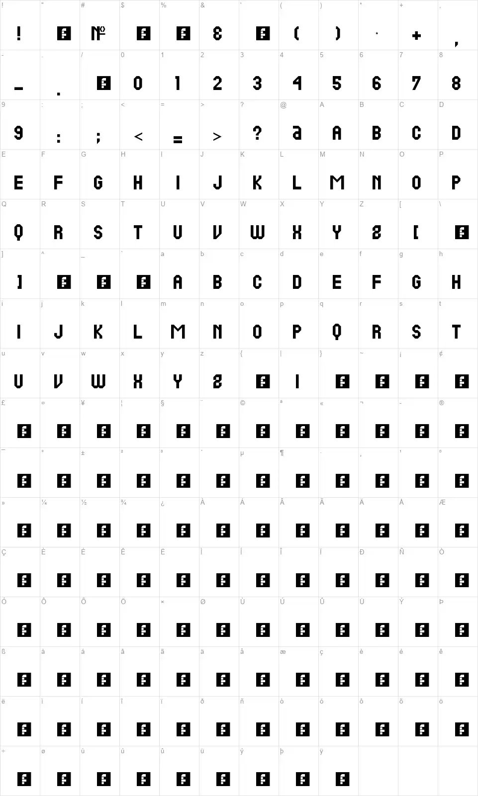 Pine RCfont character map