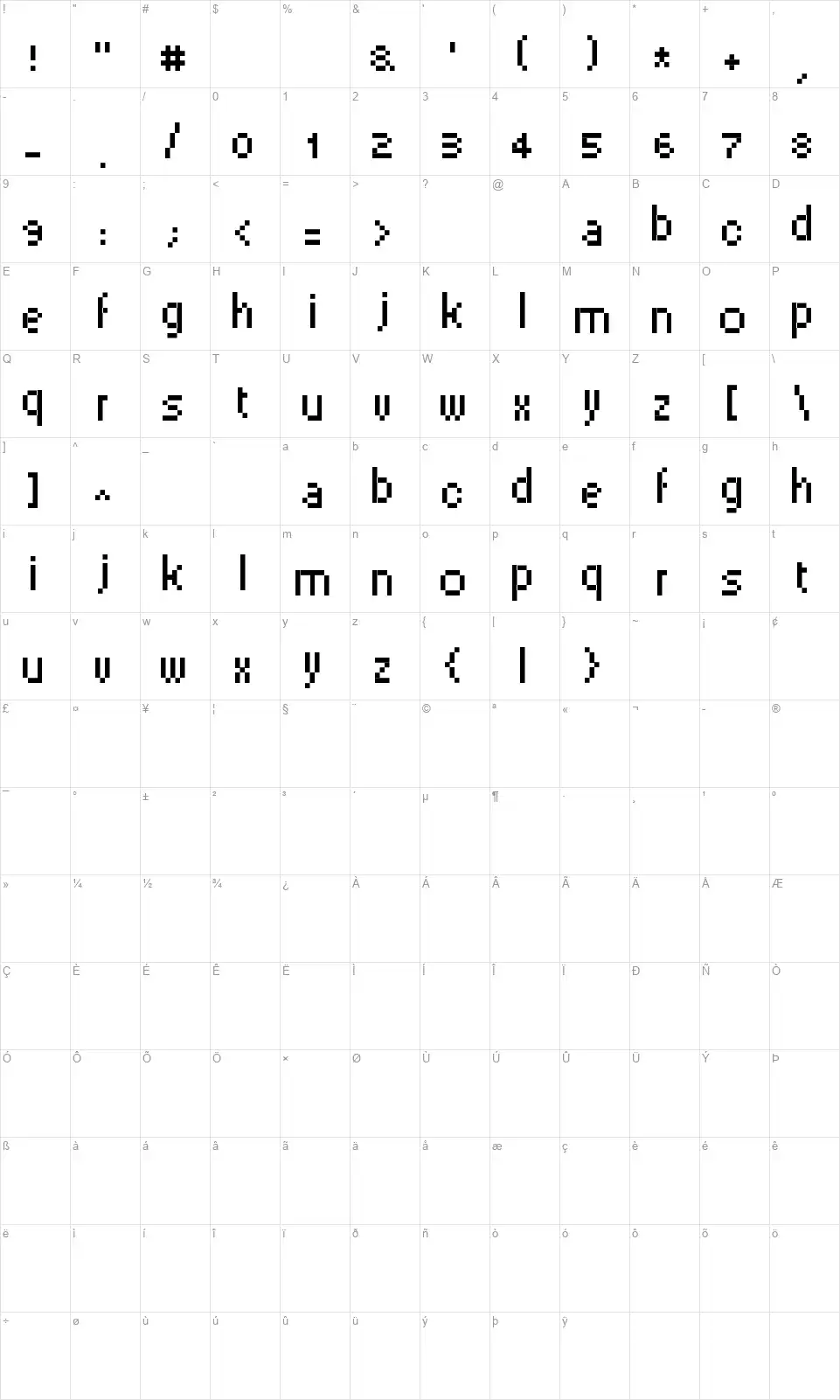 PixelSixfont character map