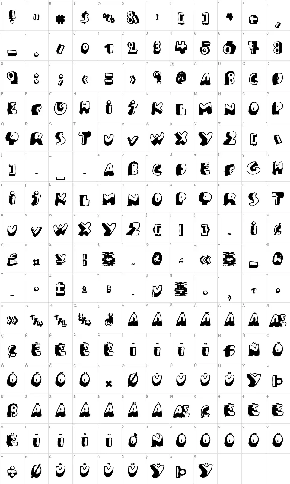 PK Like Gustonfont character map