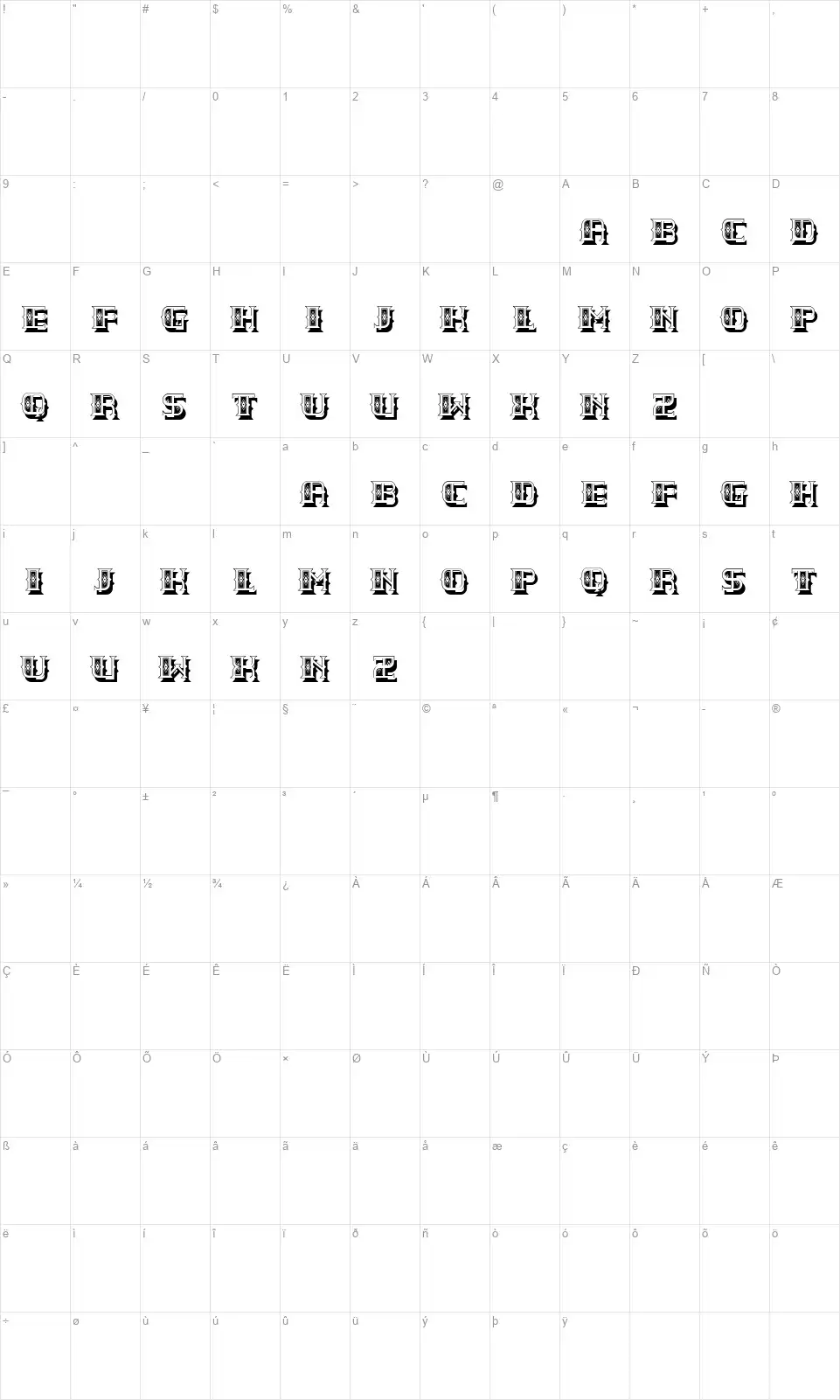 Plainefont character map