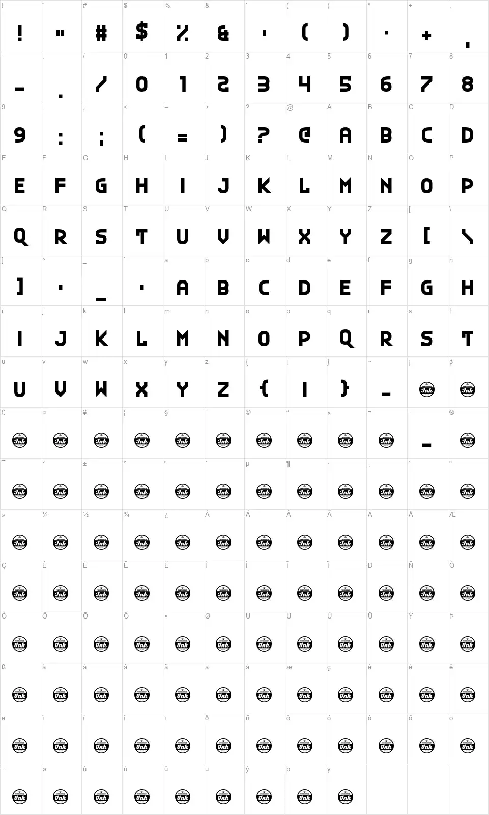 Plan Gfont character map