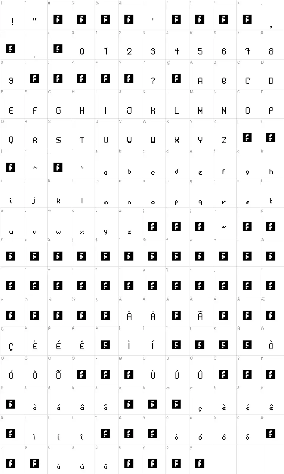 Plasticafont character map