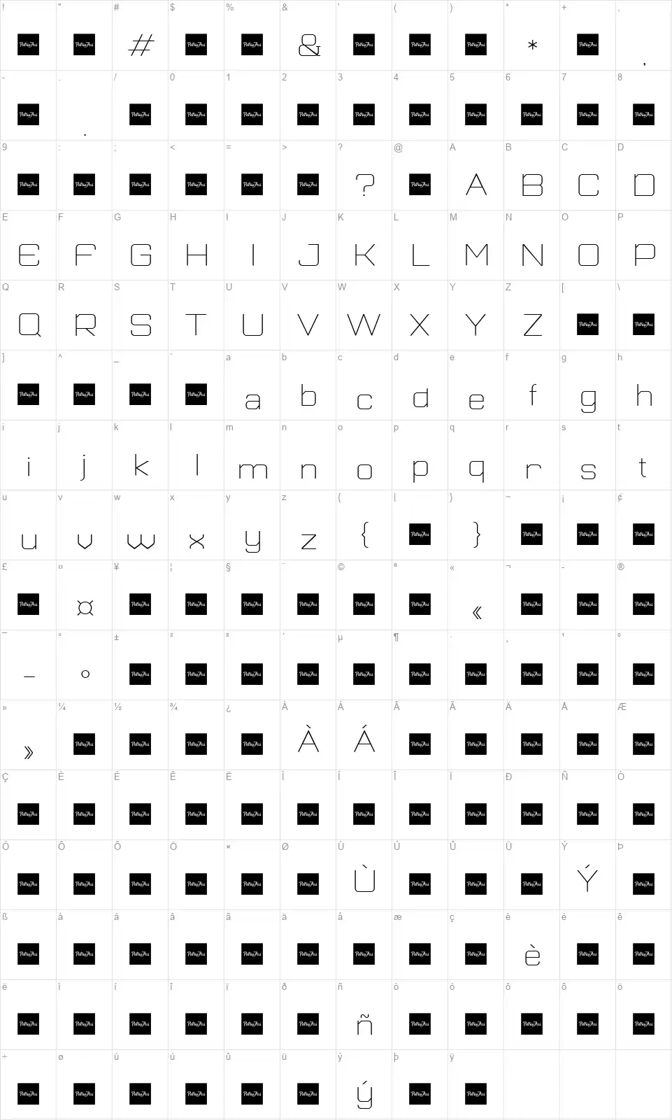 Plutonianfont character map
