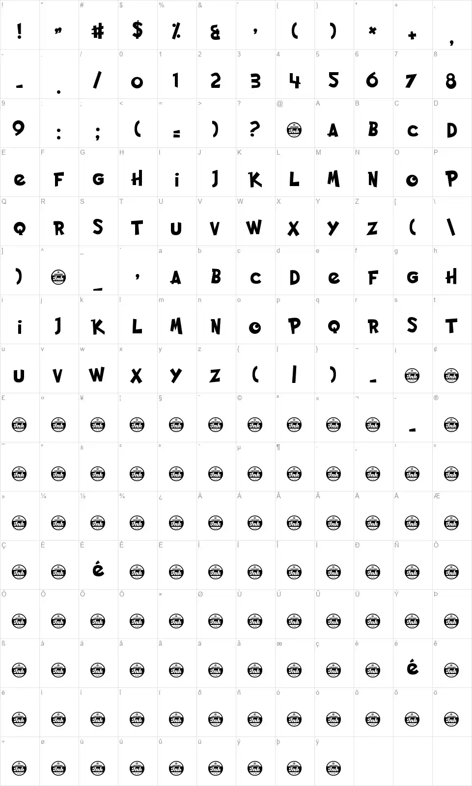 Pocket Monkfont character map