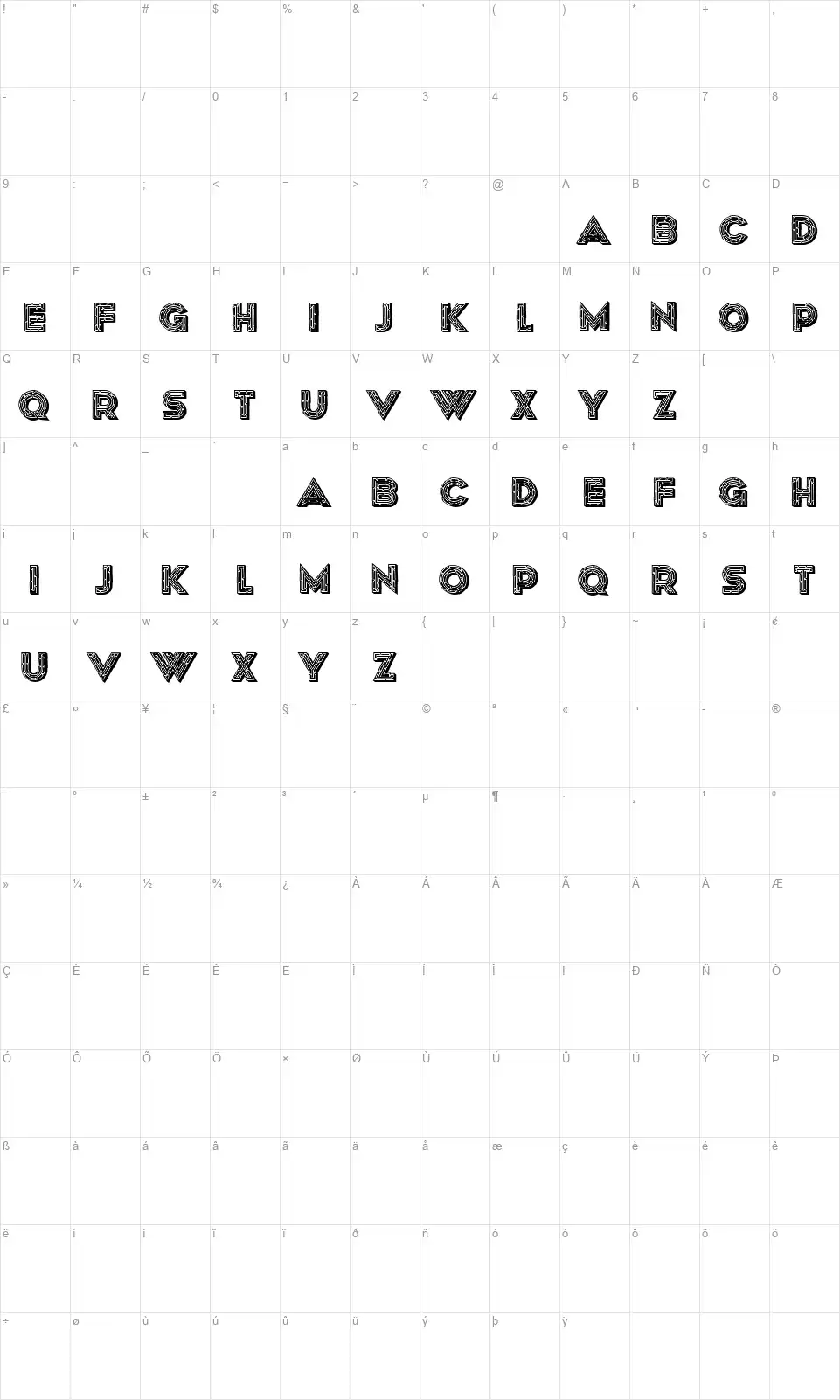 Poitrinefont character map