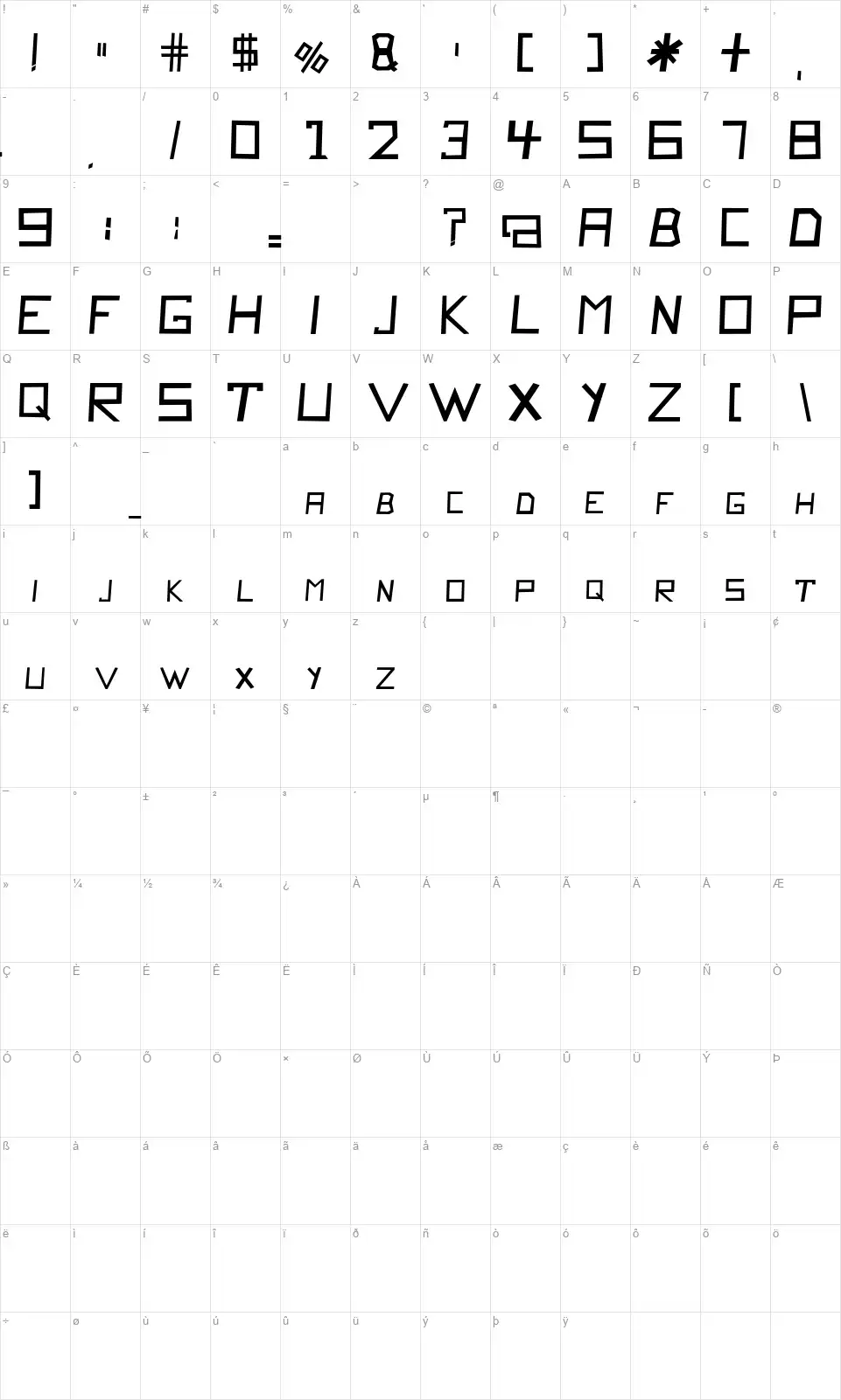 Pollo Asadofont character map
