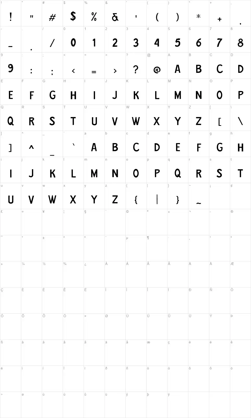 Pompanofont character map