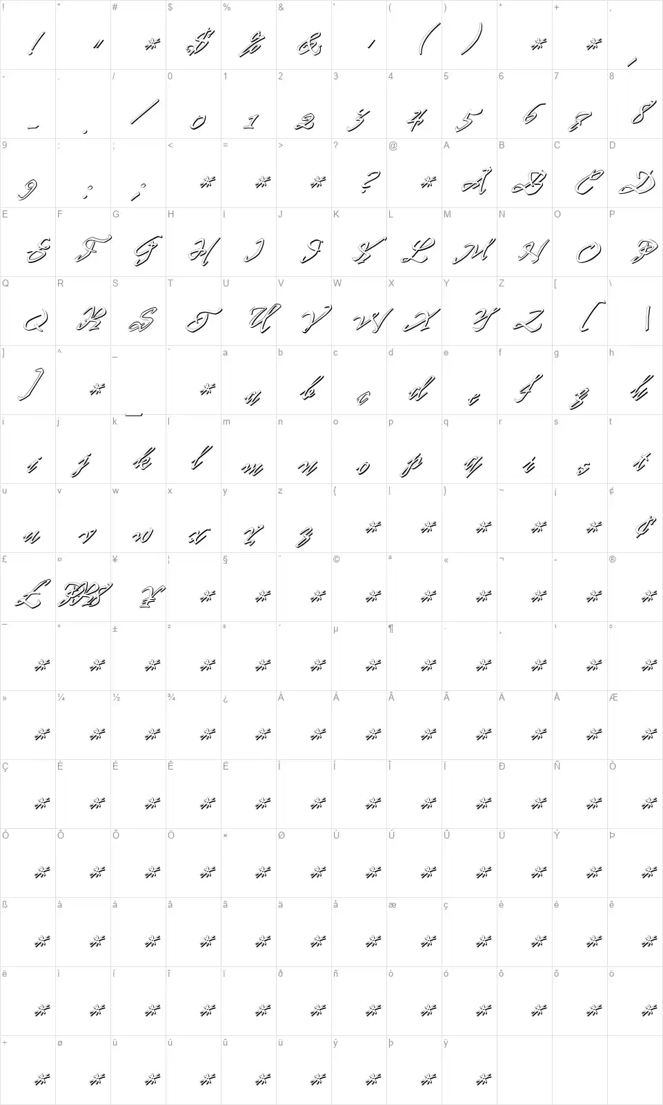 PR8 Shadow Catfont character map