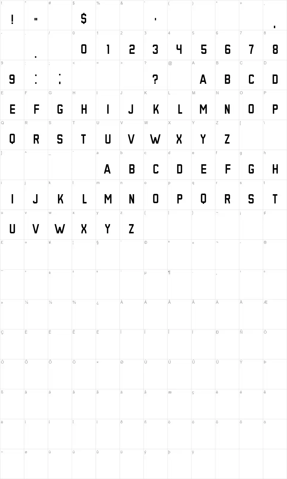Precedencefont character map