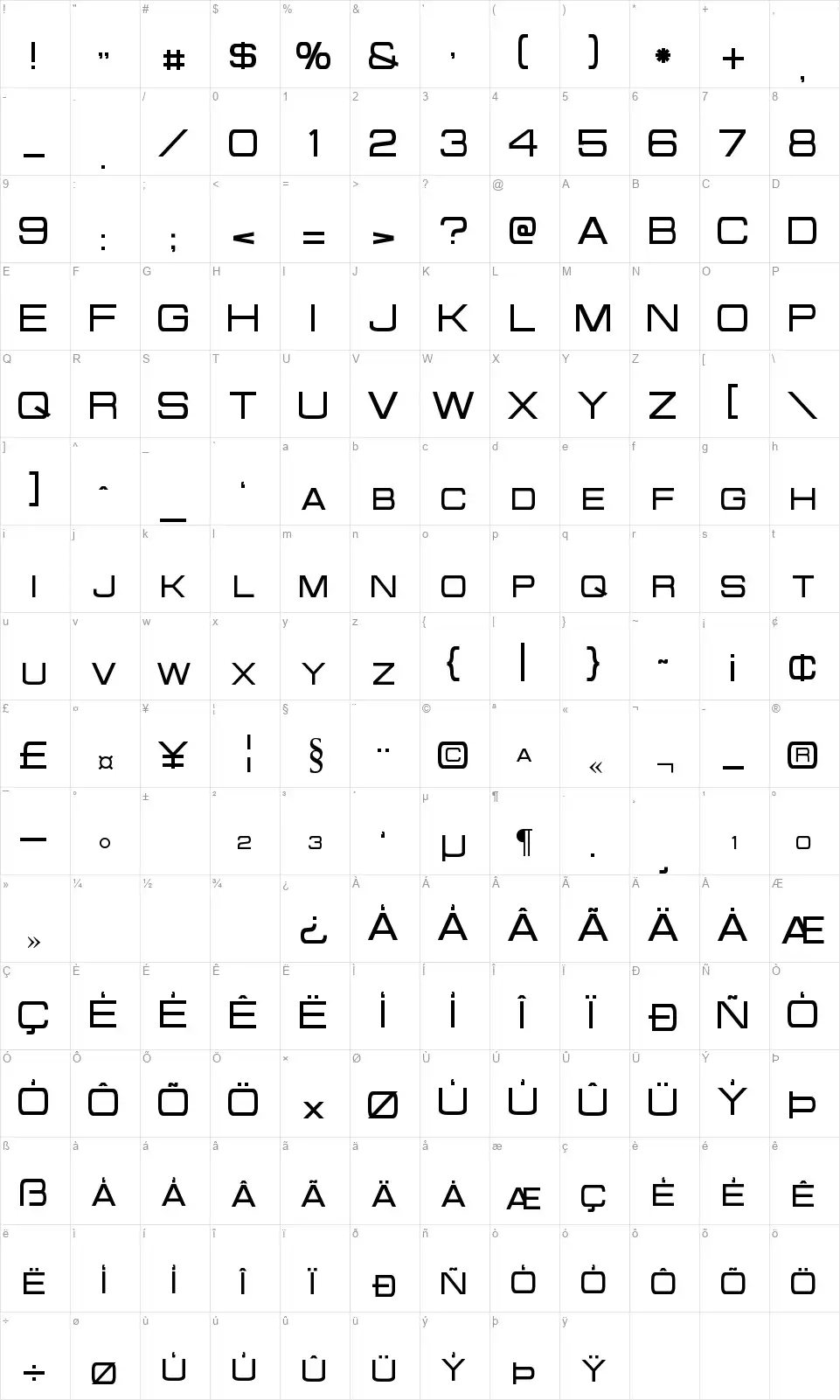 Probertfont character map