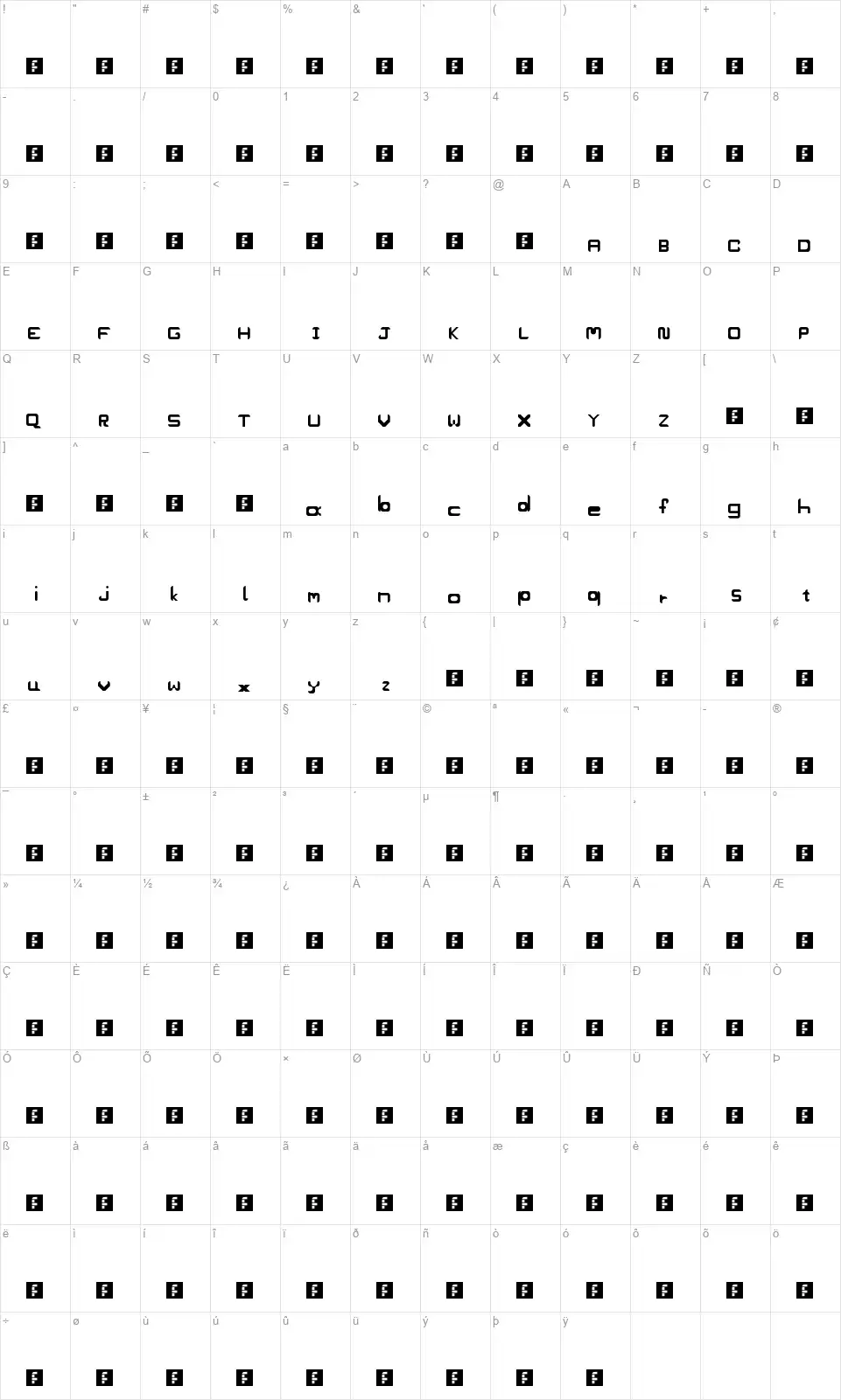 Project's Goodiesfont character map