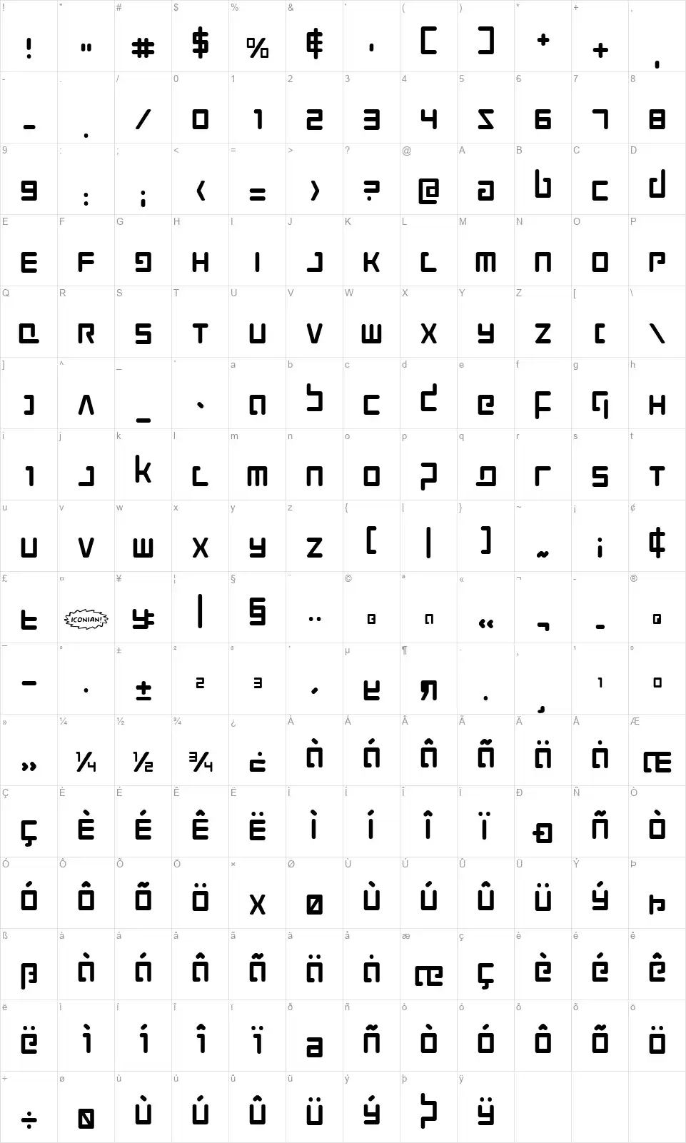 Prokofiev font character map