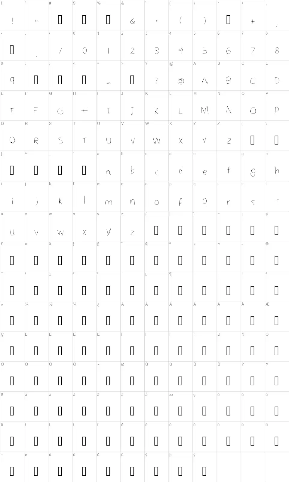 Puggos Messy Handwritingfont character map