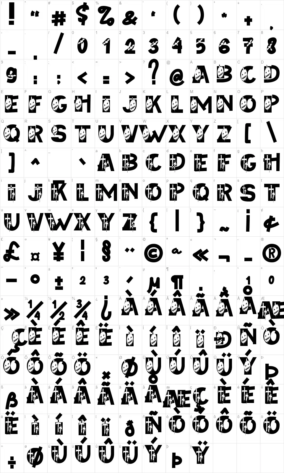 Pumpkin Screamfont character map