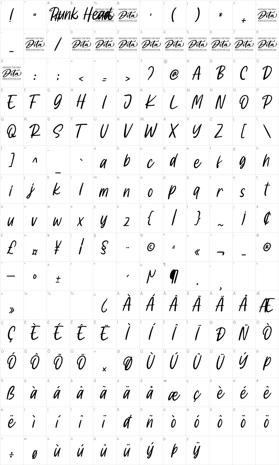 Punk Headfont character map