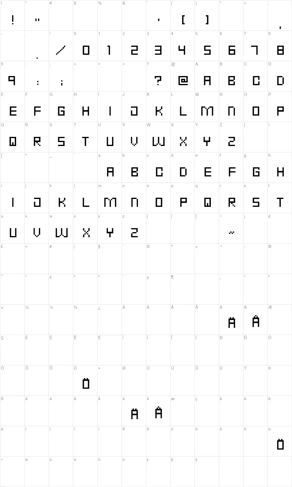 Punk Rock Fontfont character map