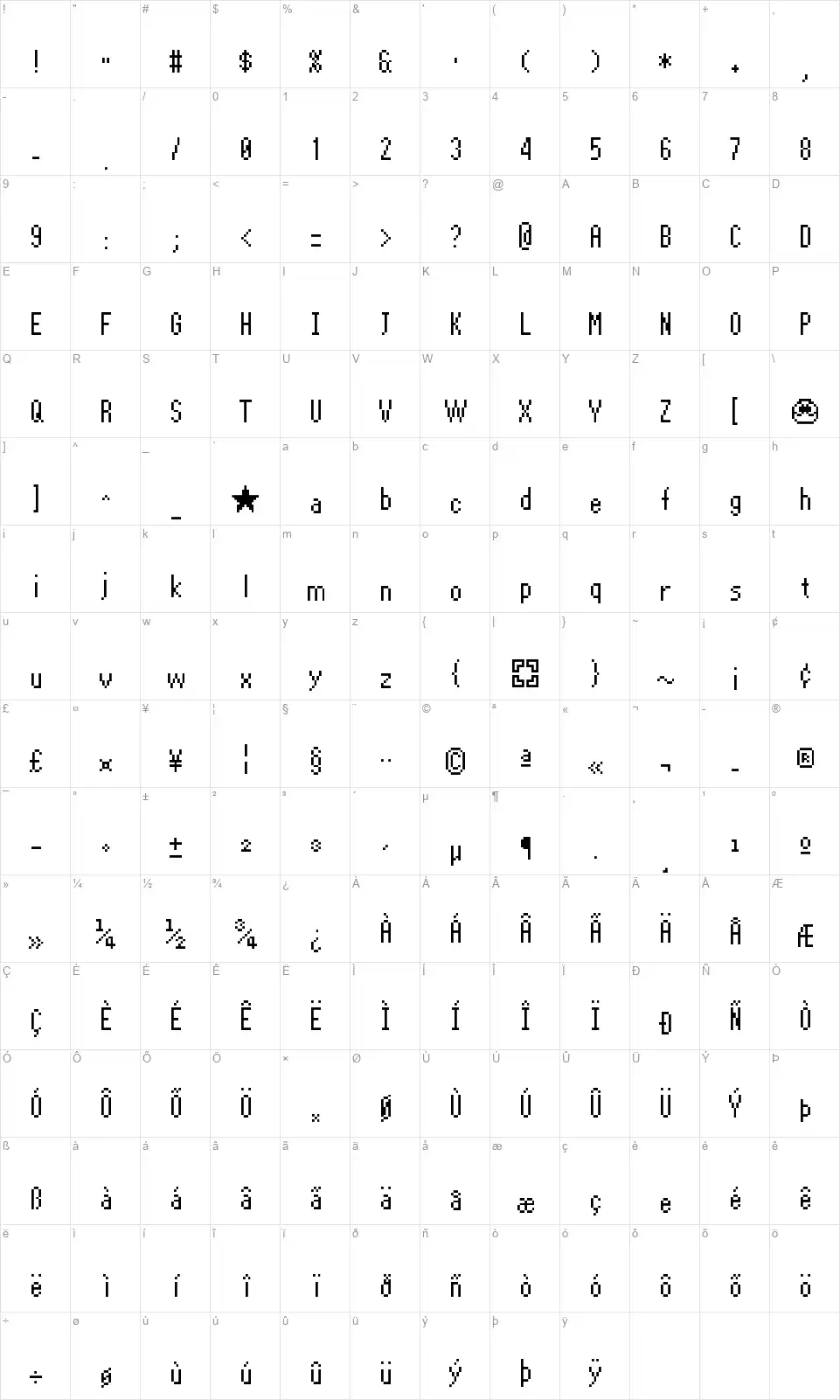 Puzzle Tale Pixelfont character map