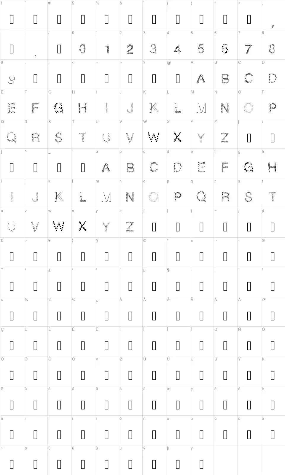 PW Patchworkfont character map
