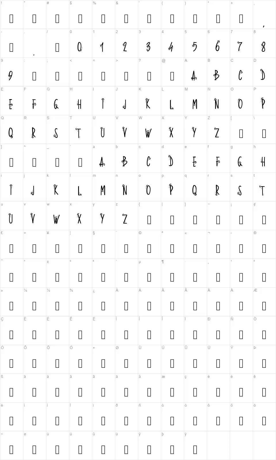 PW Whoopsfont character map