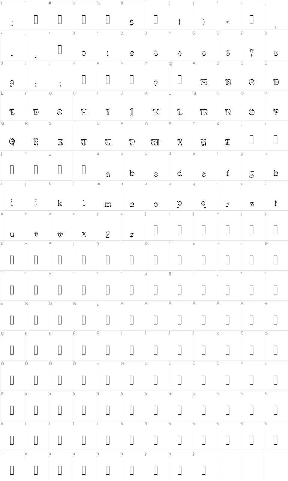 Pynson MS&Jfont character map