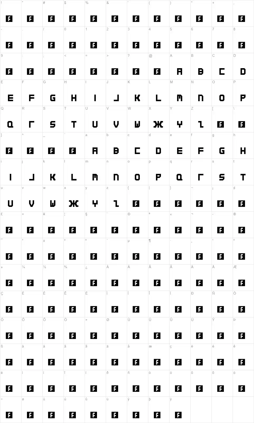 Qirexfont character map