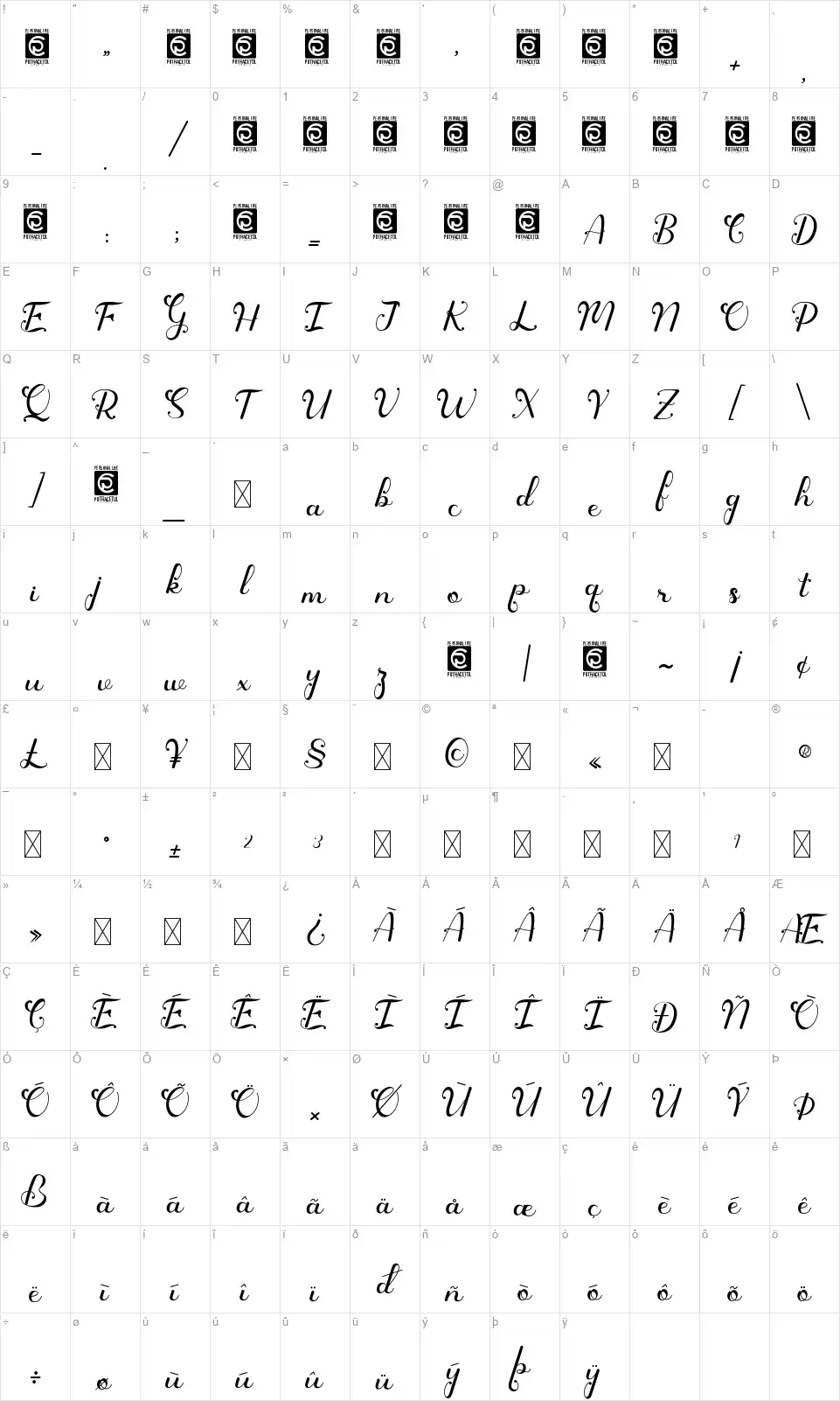 Qonityafont character map