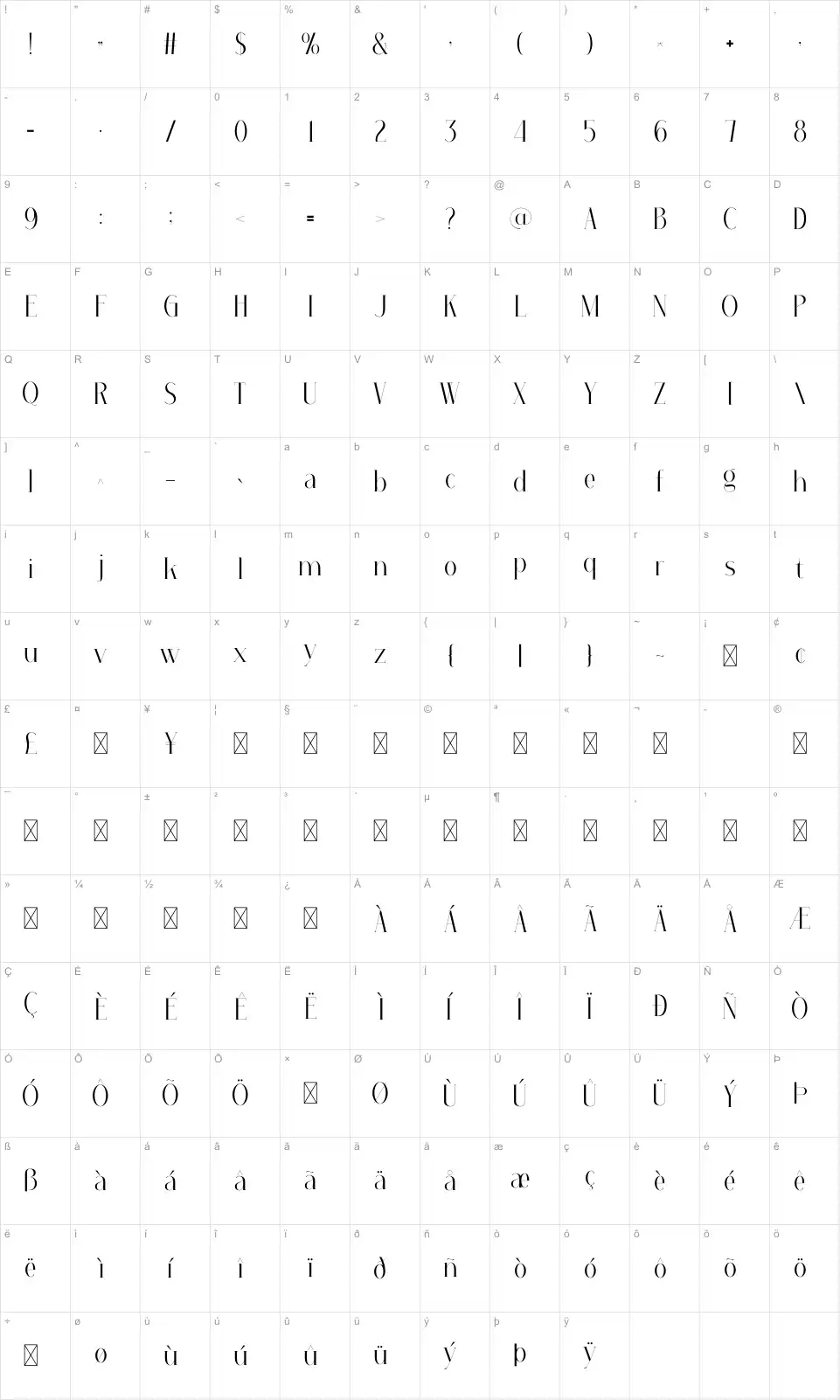 Queensya Карта Queensyafont character map