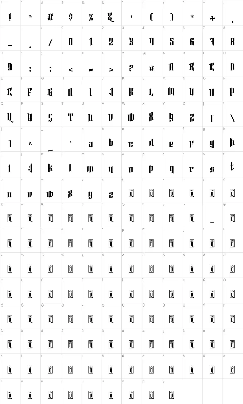 Queenzyfont character map