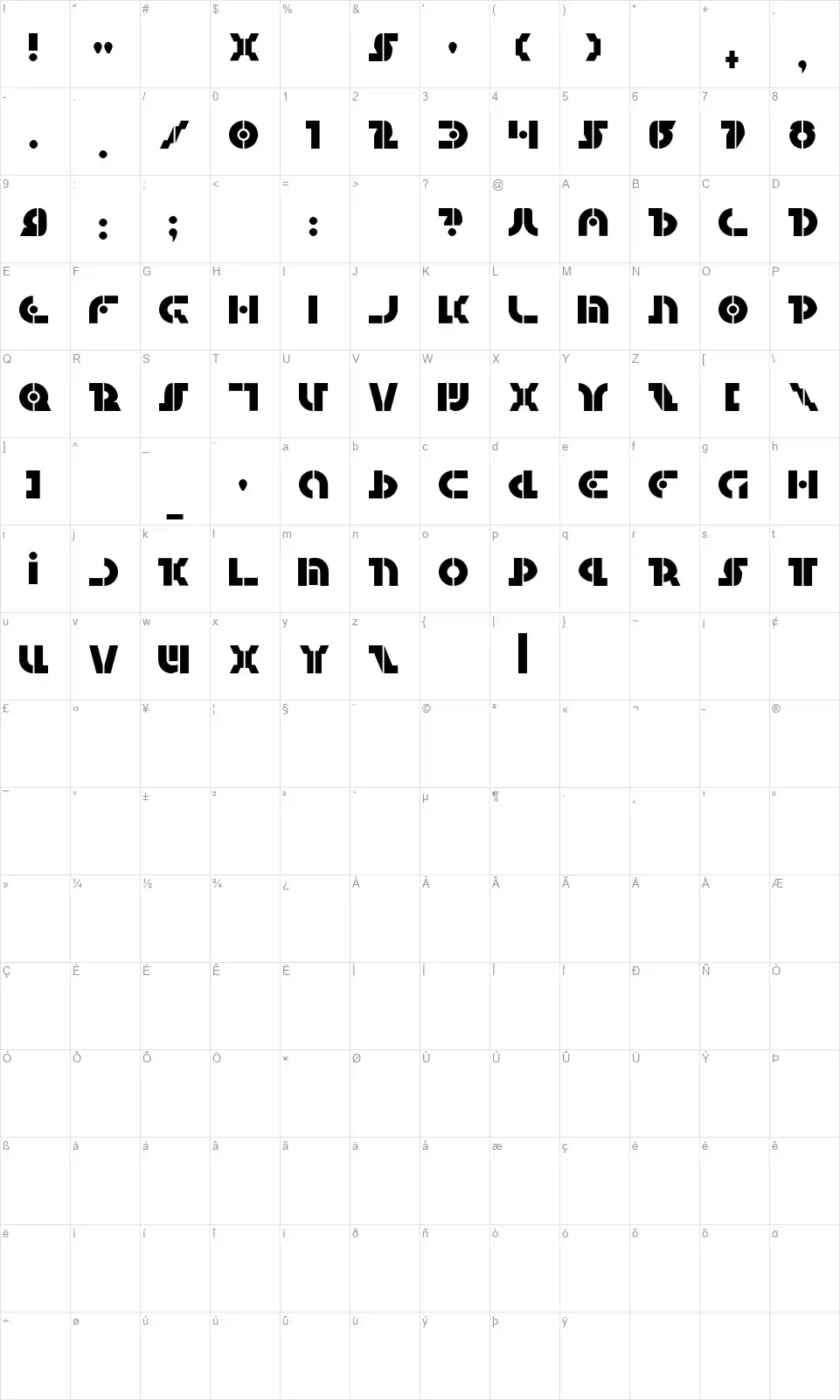 Questlokfont character map