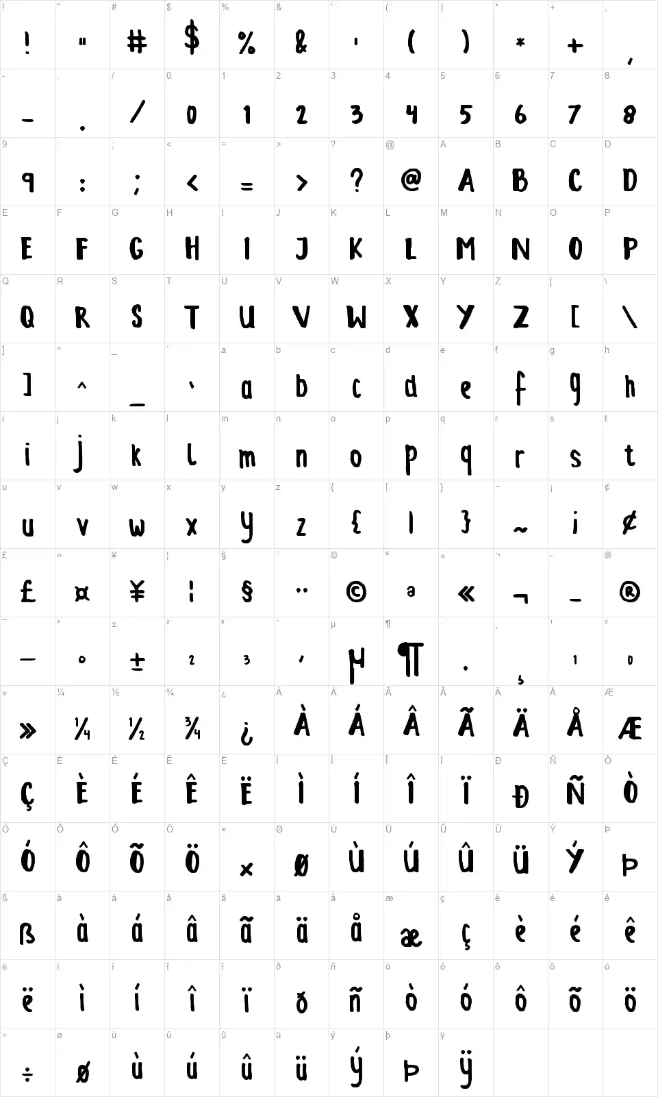 Quickdayfont character map