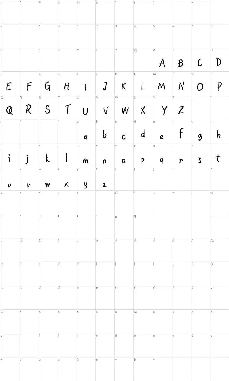 Quietfont character map