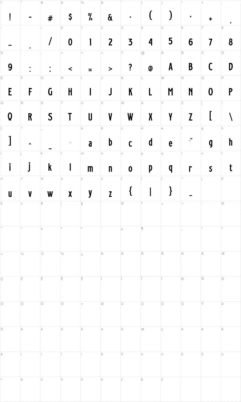 Rackmonfont character map