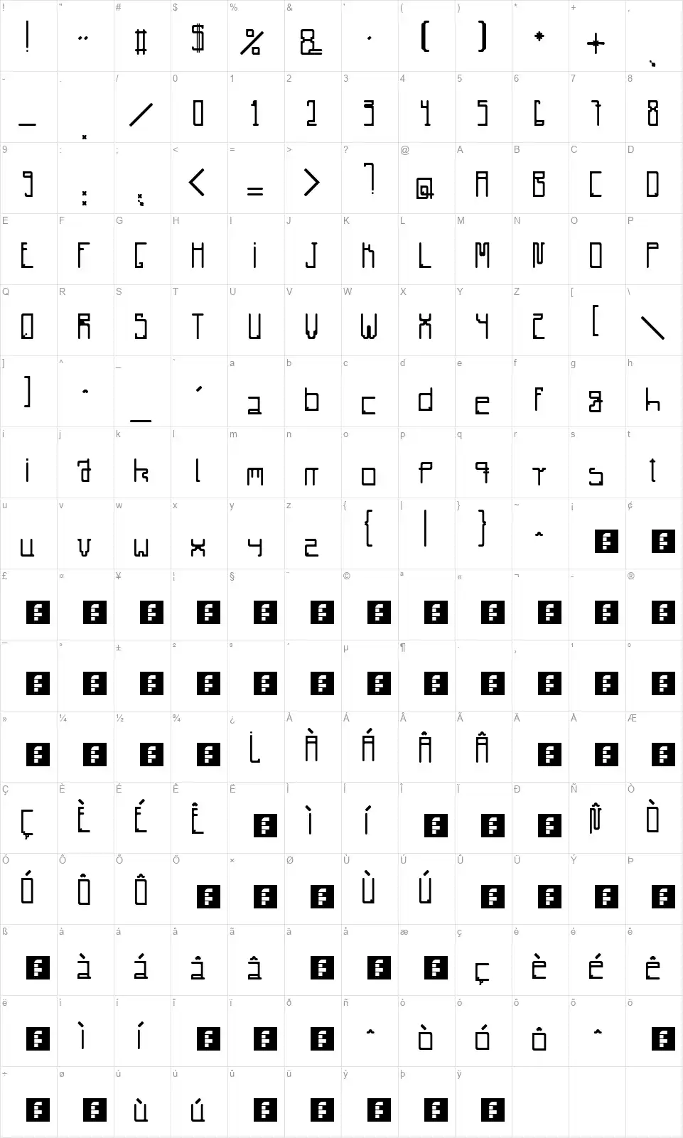 Radiarefont character map