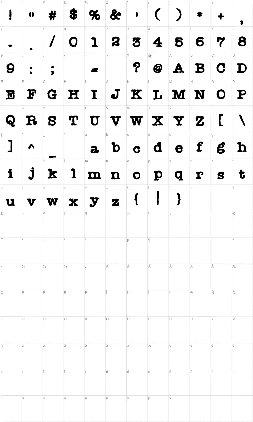 Radio Newsmanfont character map