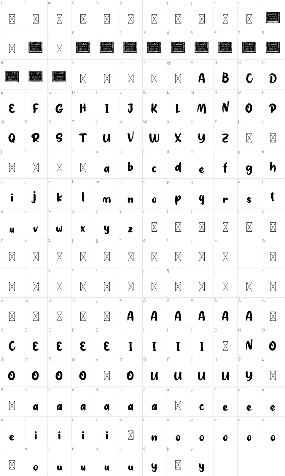 Radishfont character map