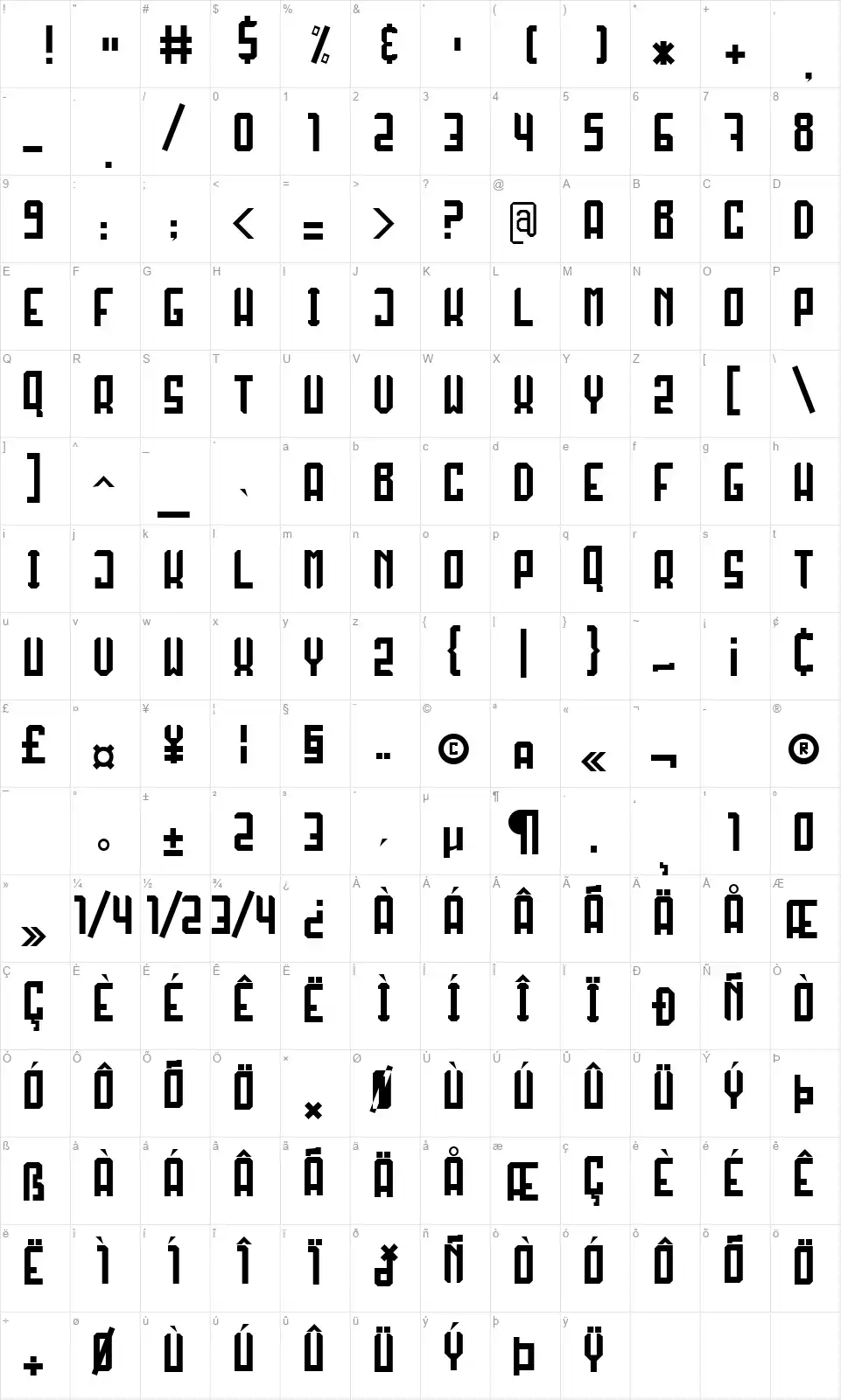 Rakabaqafont character map