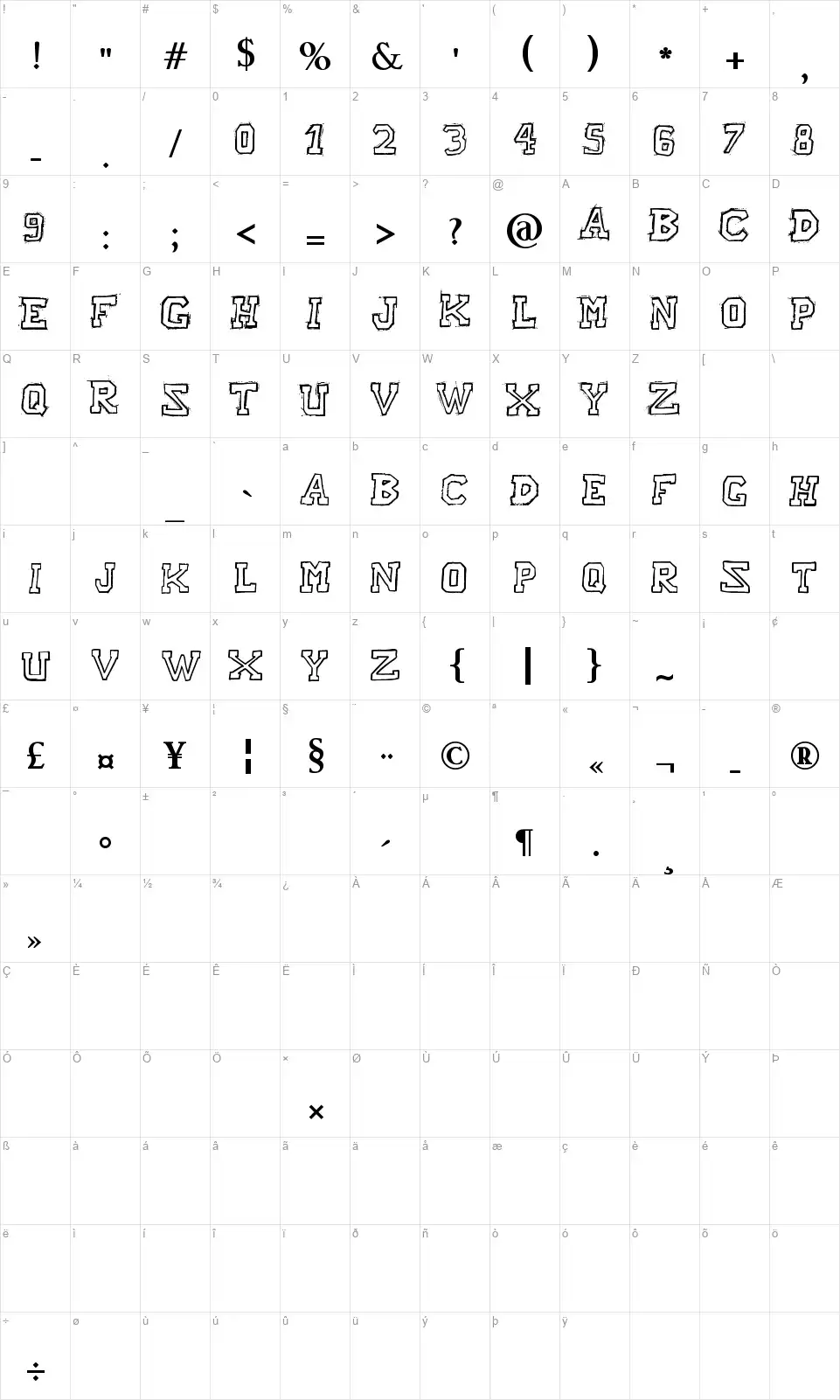 Raslani American Lettersfont character map