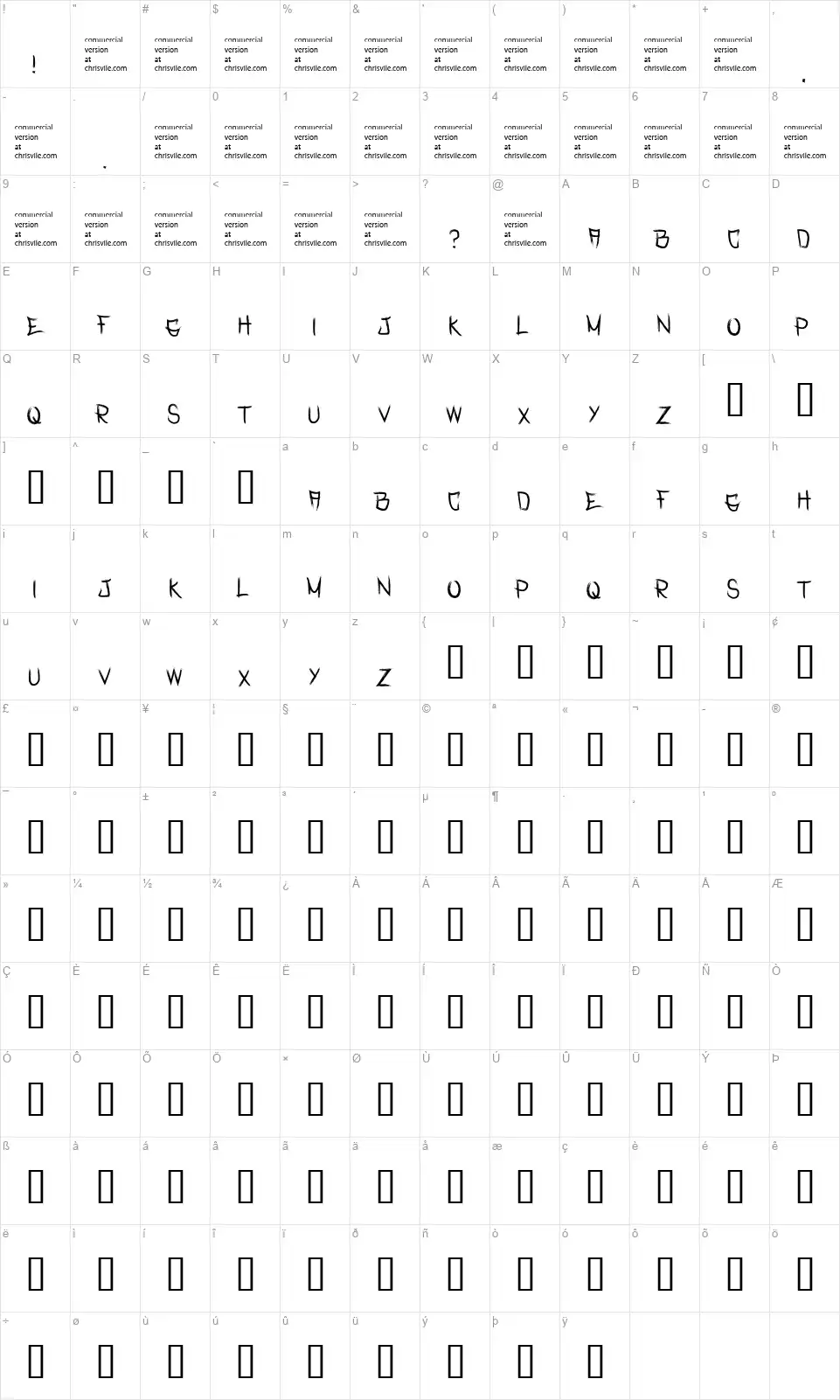Rasterizedfont character map