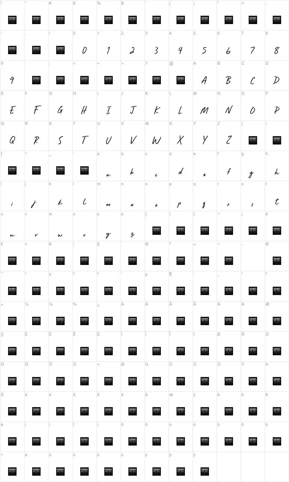 Raw Soulfont character map