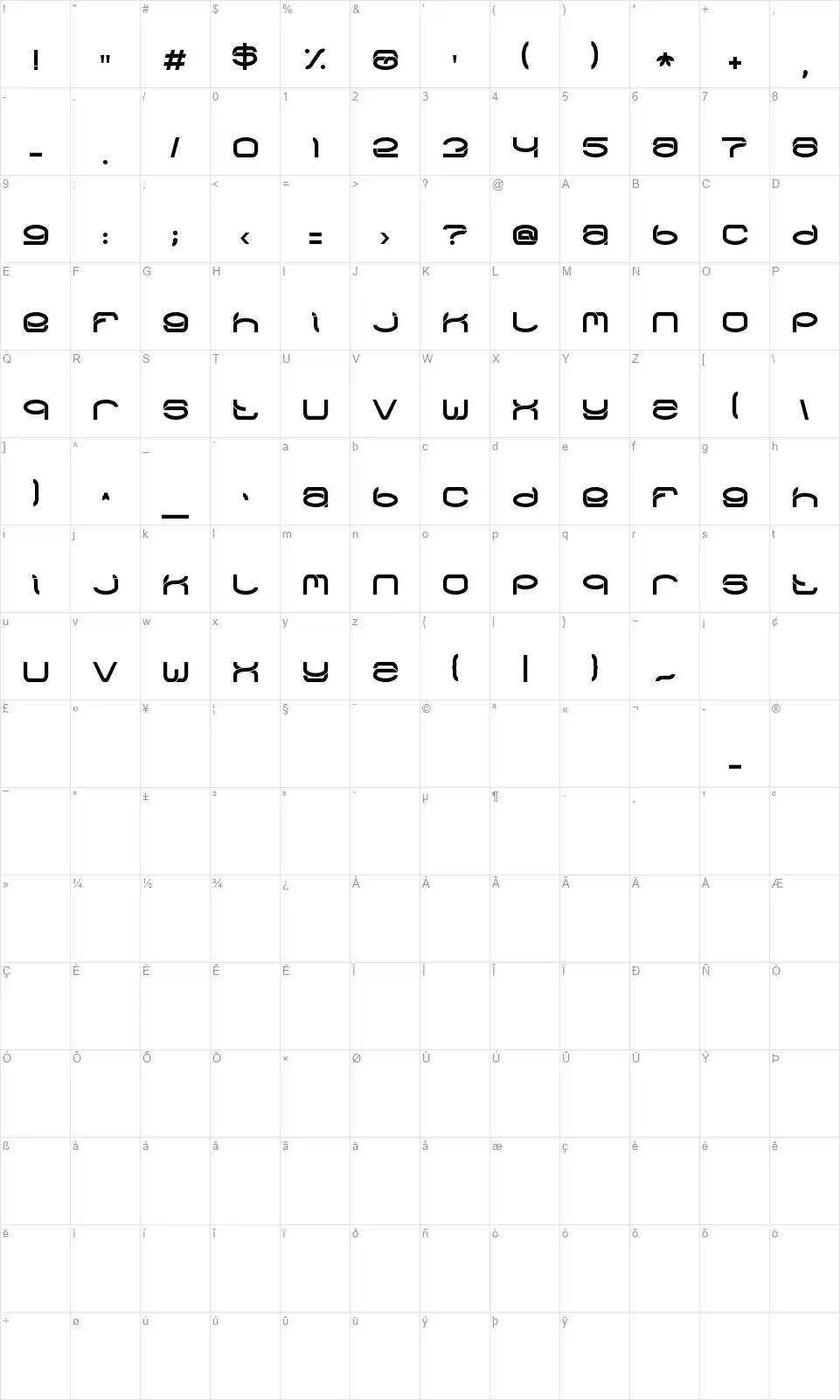Raynalizfont character map