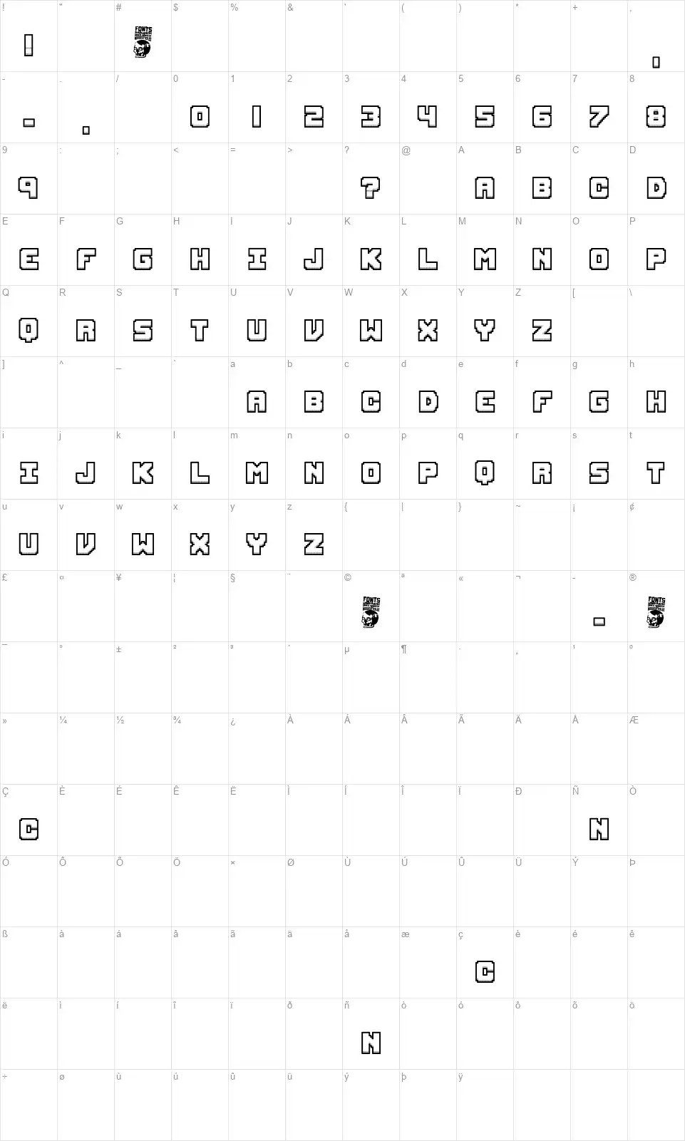 Recreativosfont character map