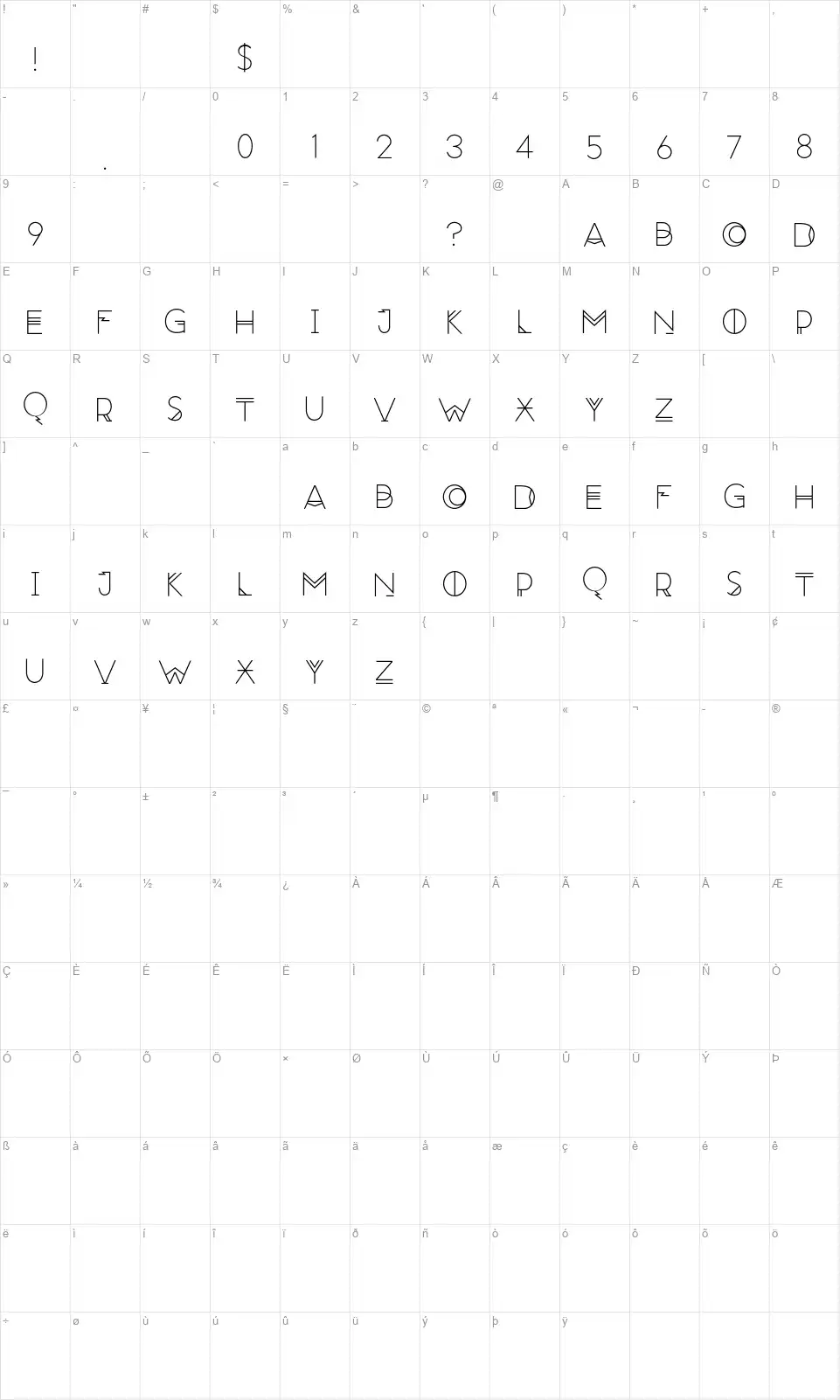 Red Moon Risingfont character map