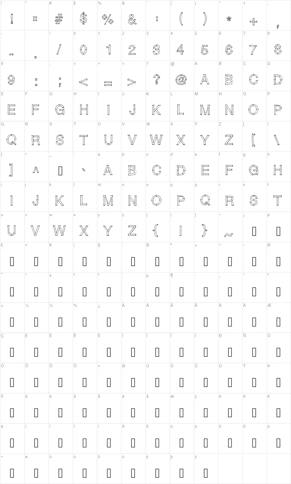 Relier les pointsfont character map