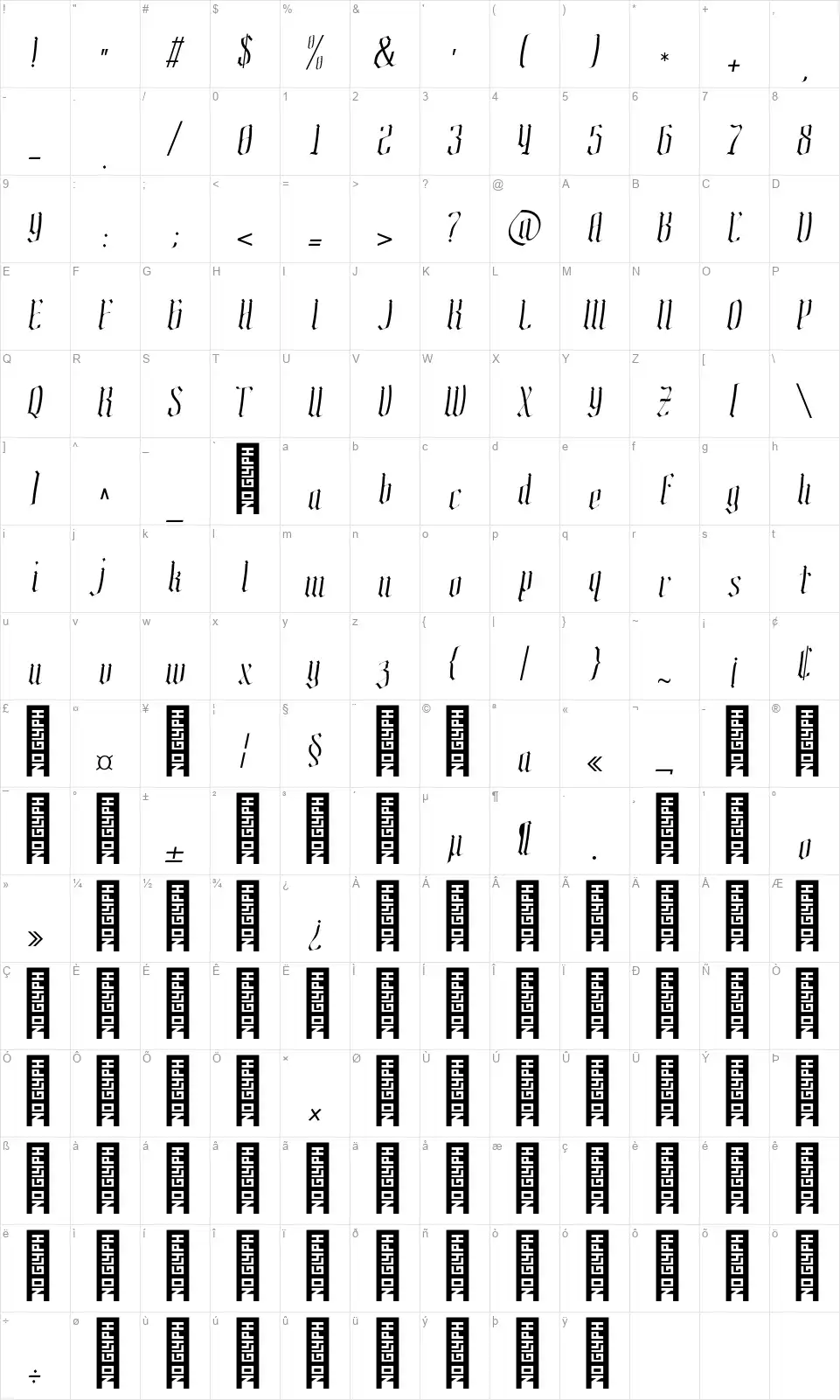 Rembolandfont character map