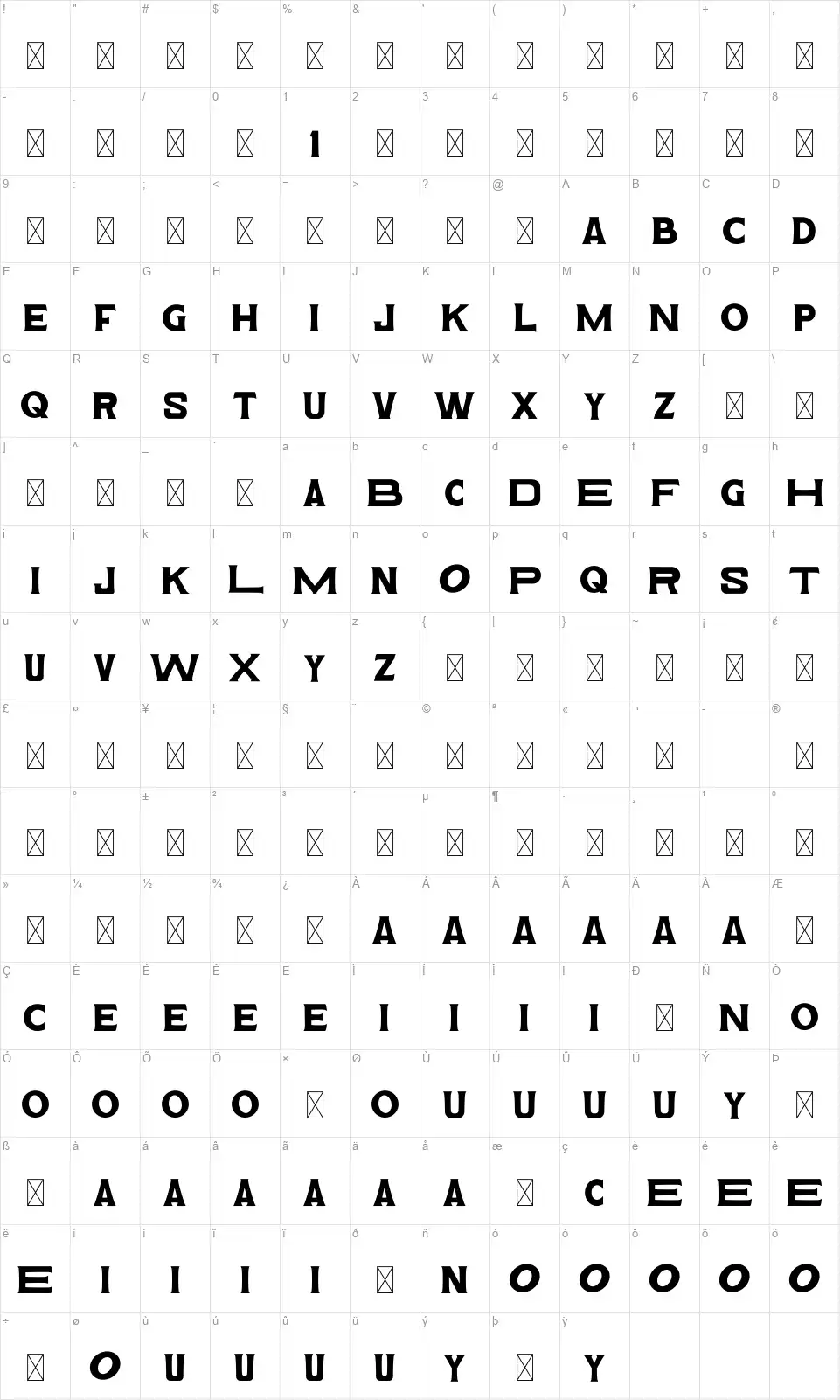 Removenfont character map