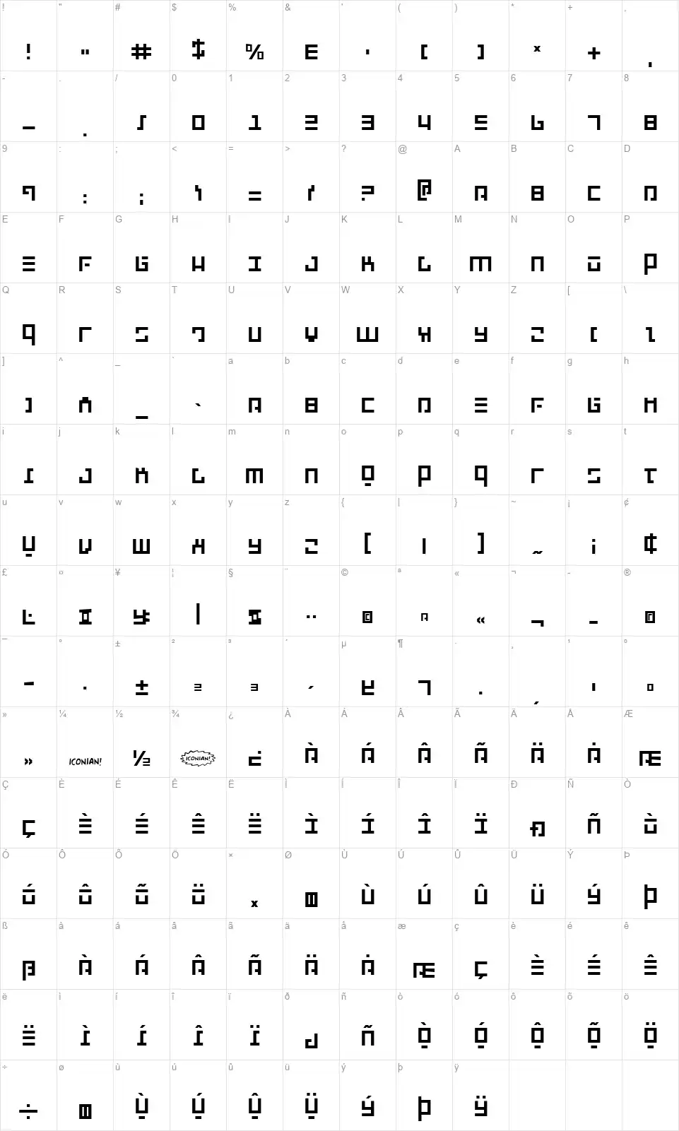 Repulsorfont character map
