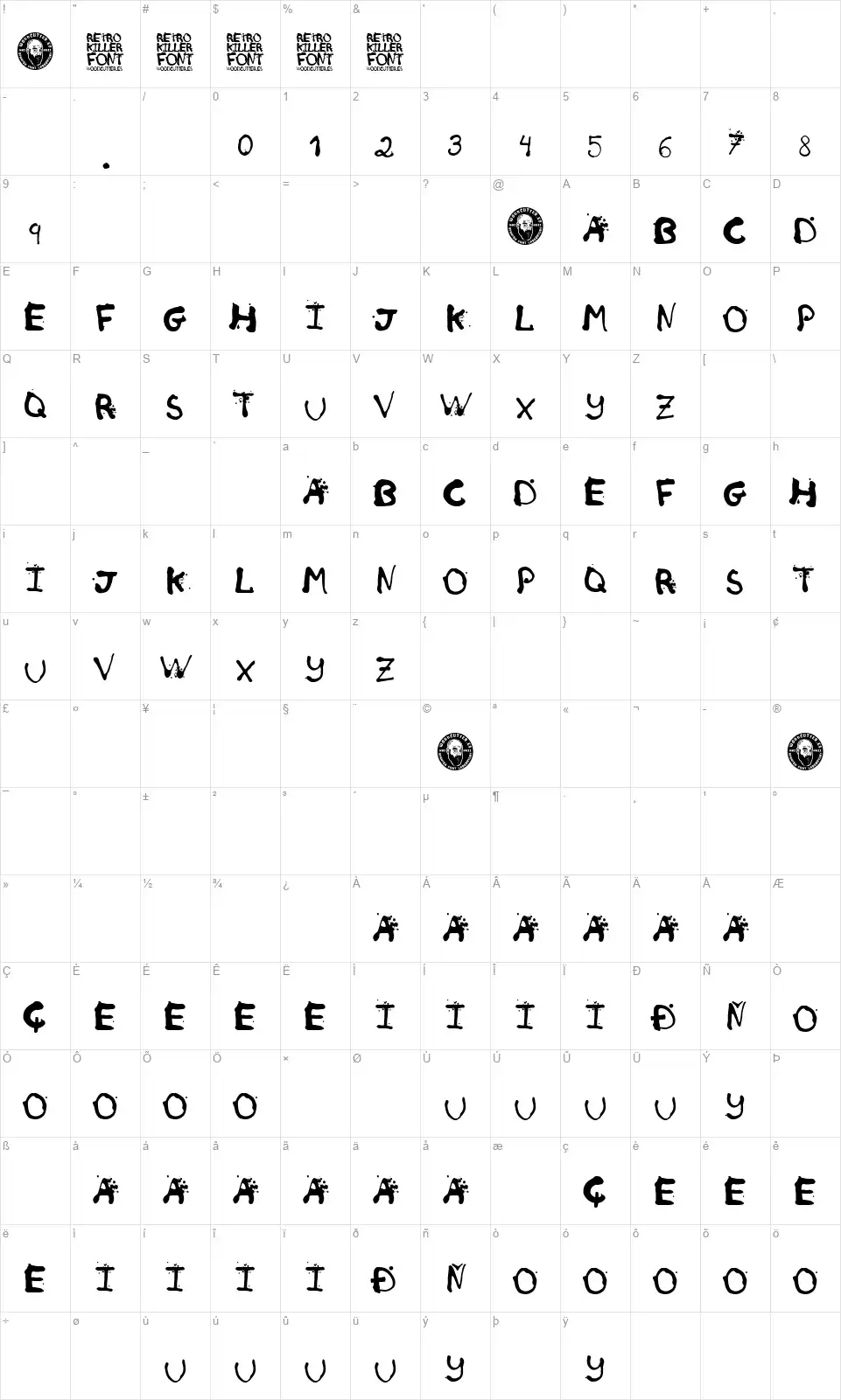 Retro Killerfont character map