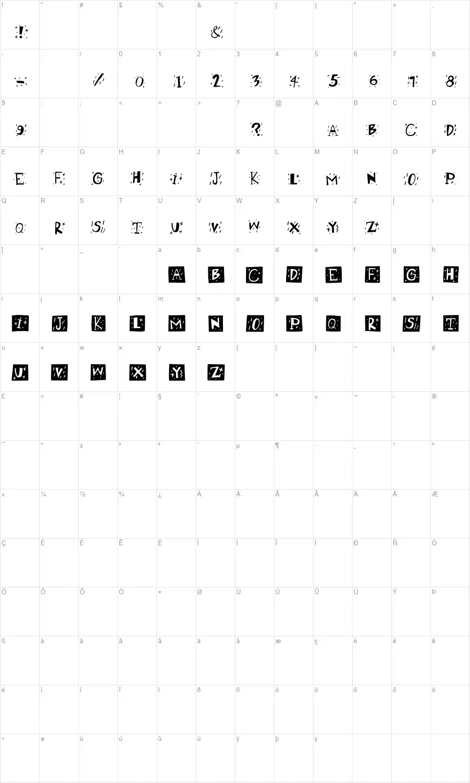RetroCapsfont character map