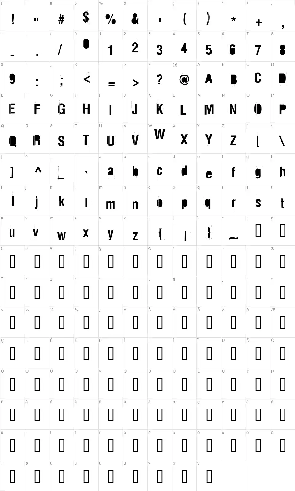 Rezfont character map