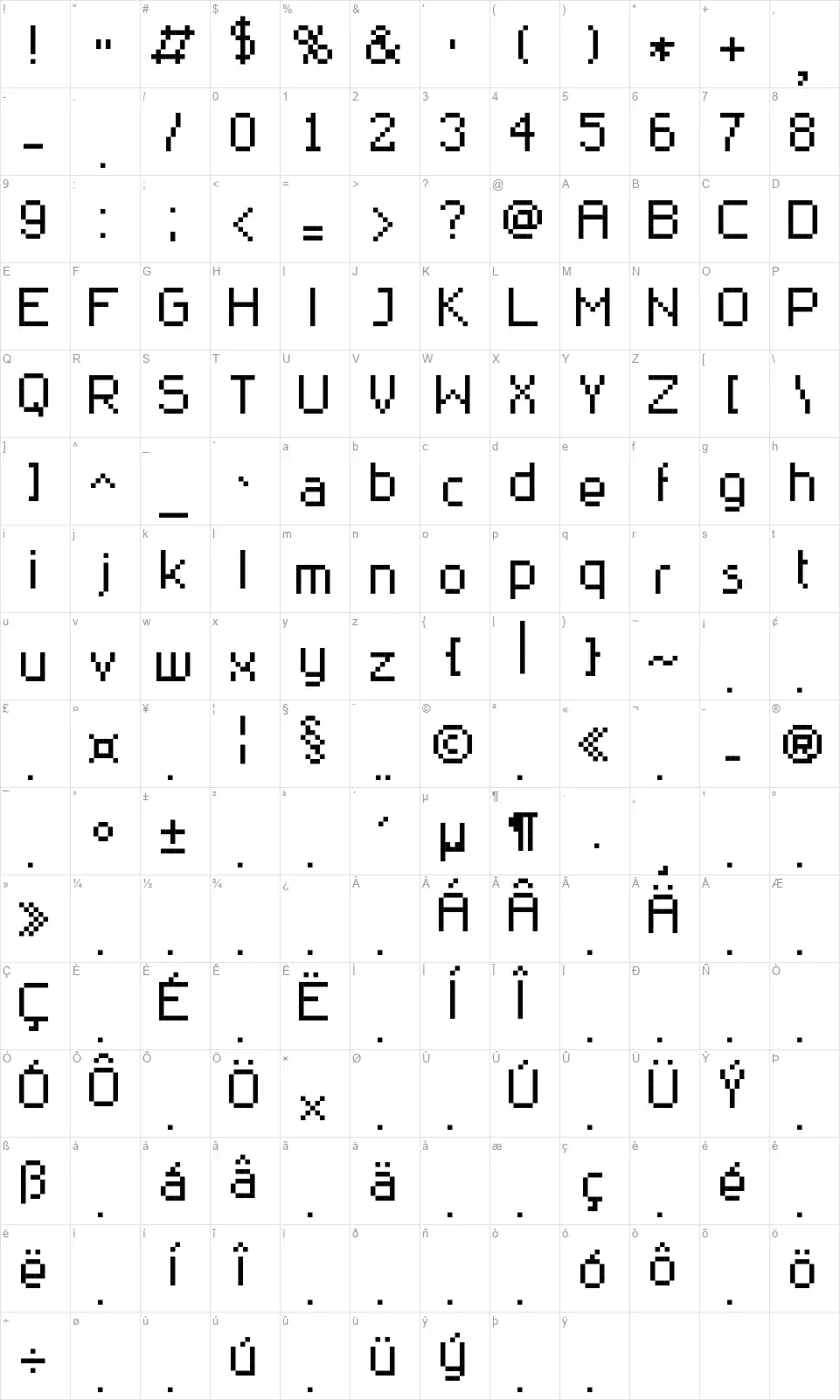 Rittswood Classicfont character map